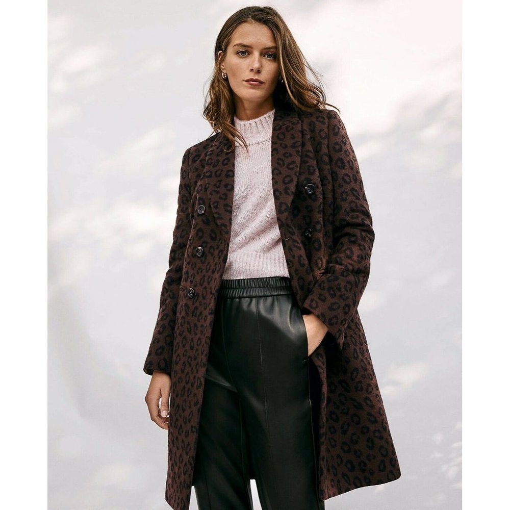 NEW Sz XS Wmns Ann Taylor Cheetah Print Double Breasted Chesterfield Coat 541103
